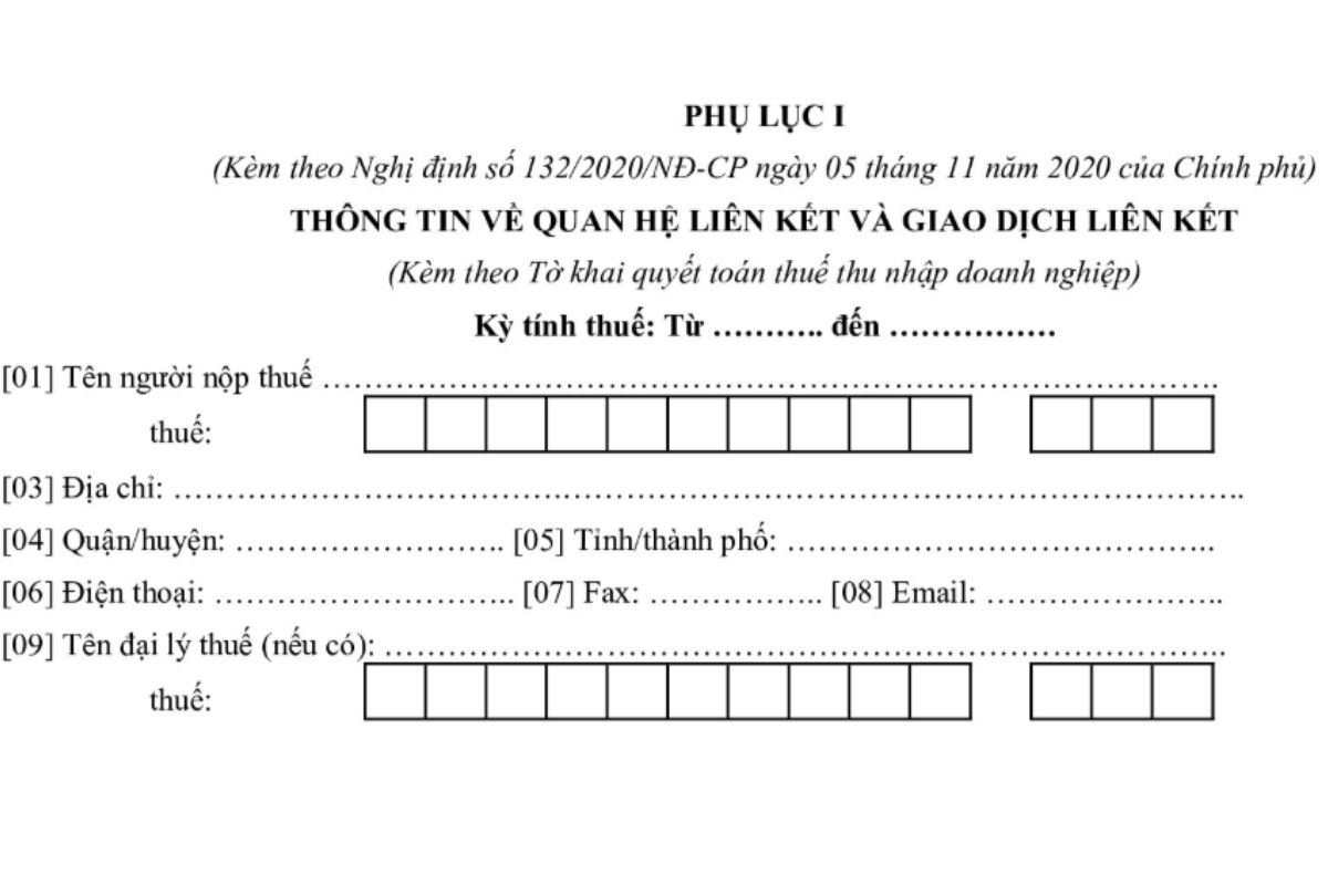 Phụ lục I Tờ khai giao dịch liên kết