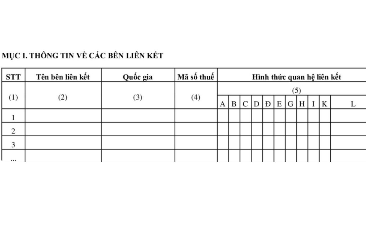 Thông tin các Bên liên kết trong Tờ khai giao dịch liên kết